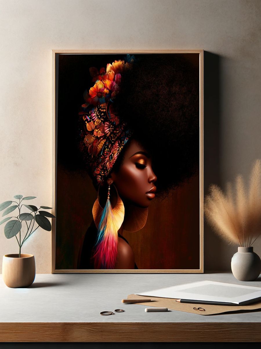 Afro Floral Portrait Print. — room view 2