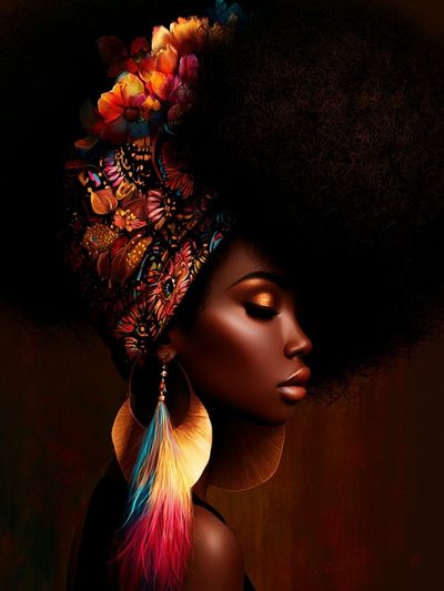 Afro Floral Portrait Print.