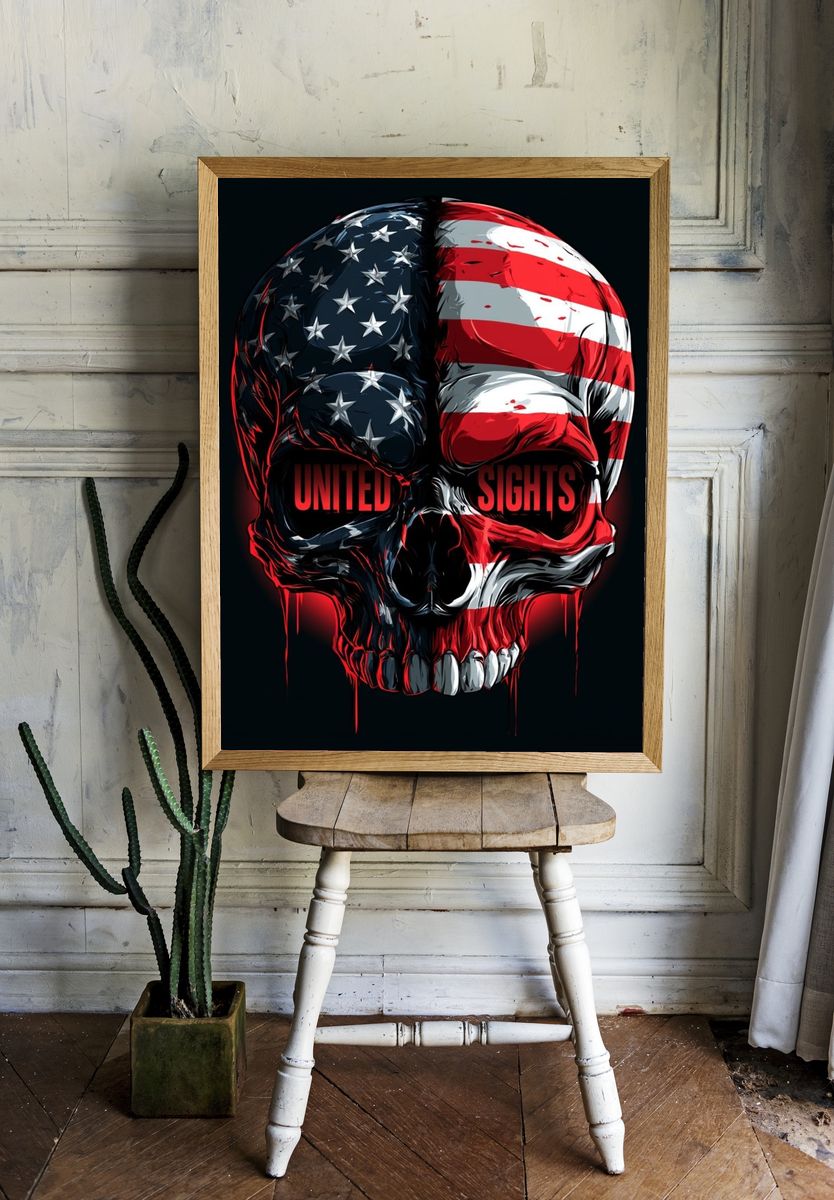 American Flag Skull Illustration Poster. room preview