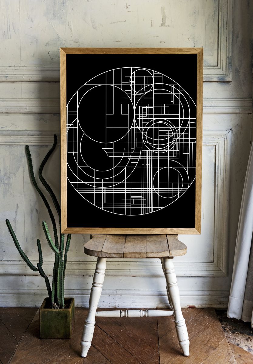 Geometric Circle Grid Abstract Poster. — room view 1