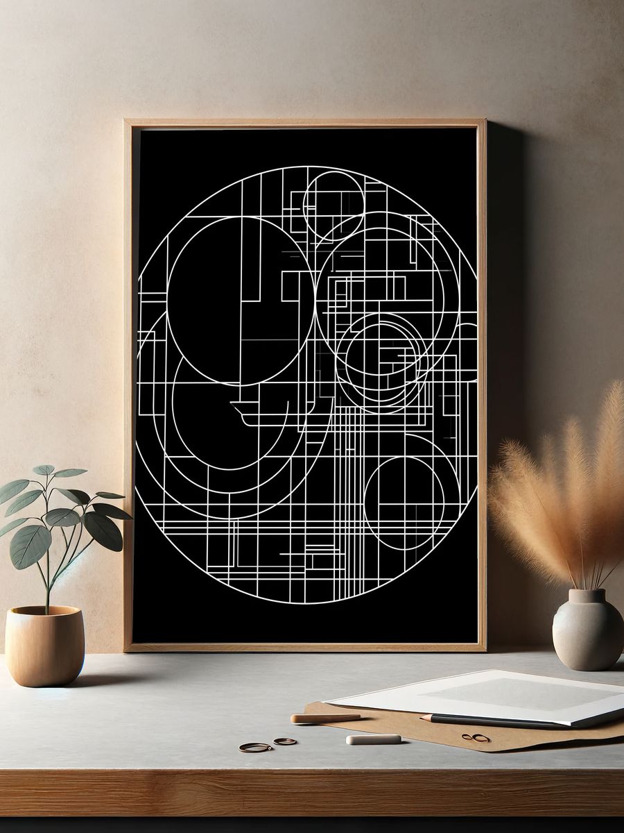 Geometric Circle Grid Abstract Poster. — room view 2
