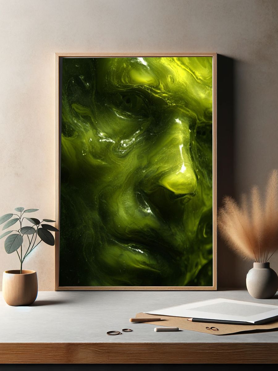 Abstract Green Face Poster. — room view 2