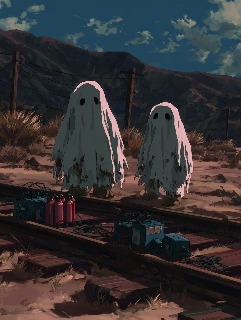 Ghostly Figures on Train Tracks — Anime Print. poster detail