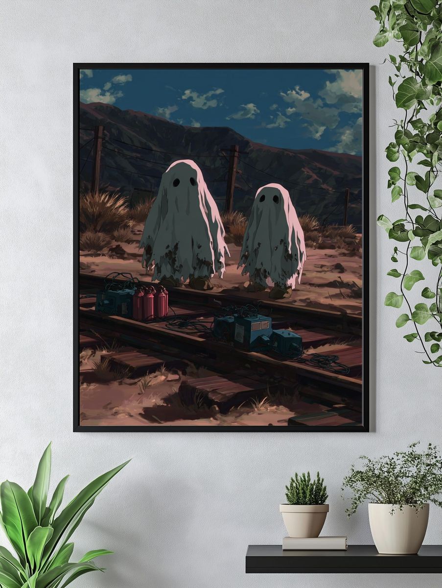 Ghostly Figures on Train Tracks — Anime Print. — room view 4
