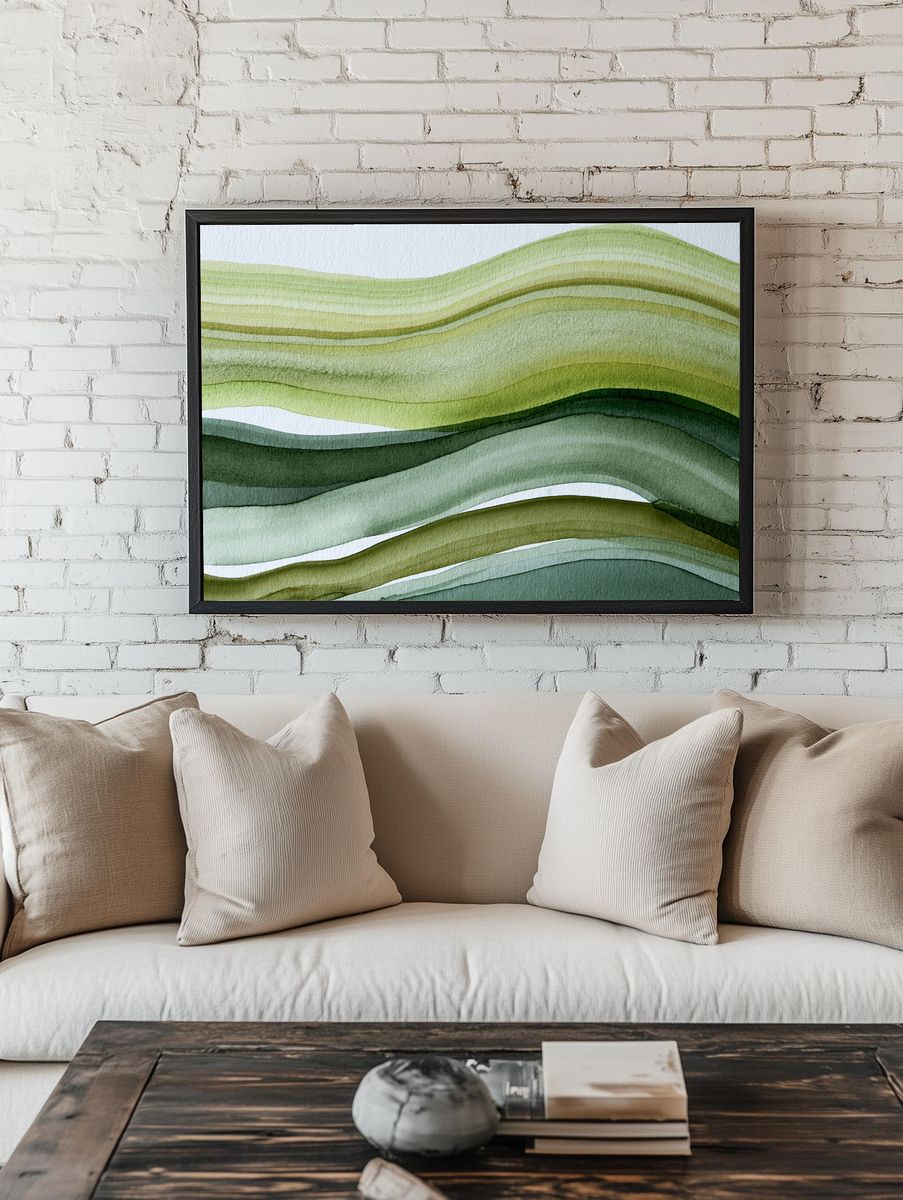 Green Layered Waves Abstract Poster. room preview