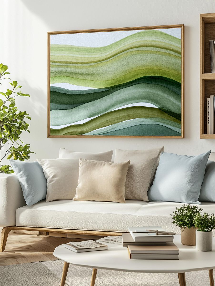 Green Layered Waves Abstract Poster. — room view 2