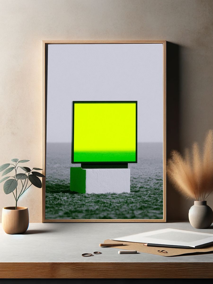 Neon Green Minimalist Abstract Poster. — room view 2