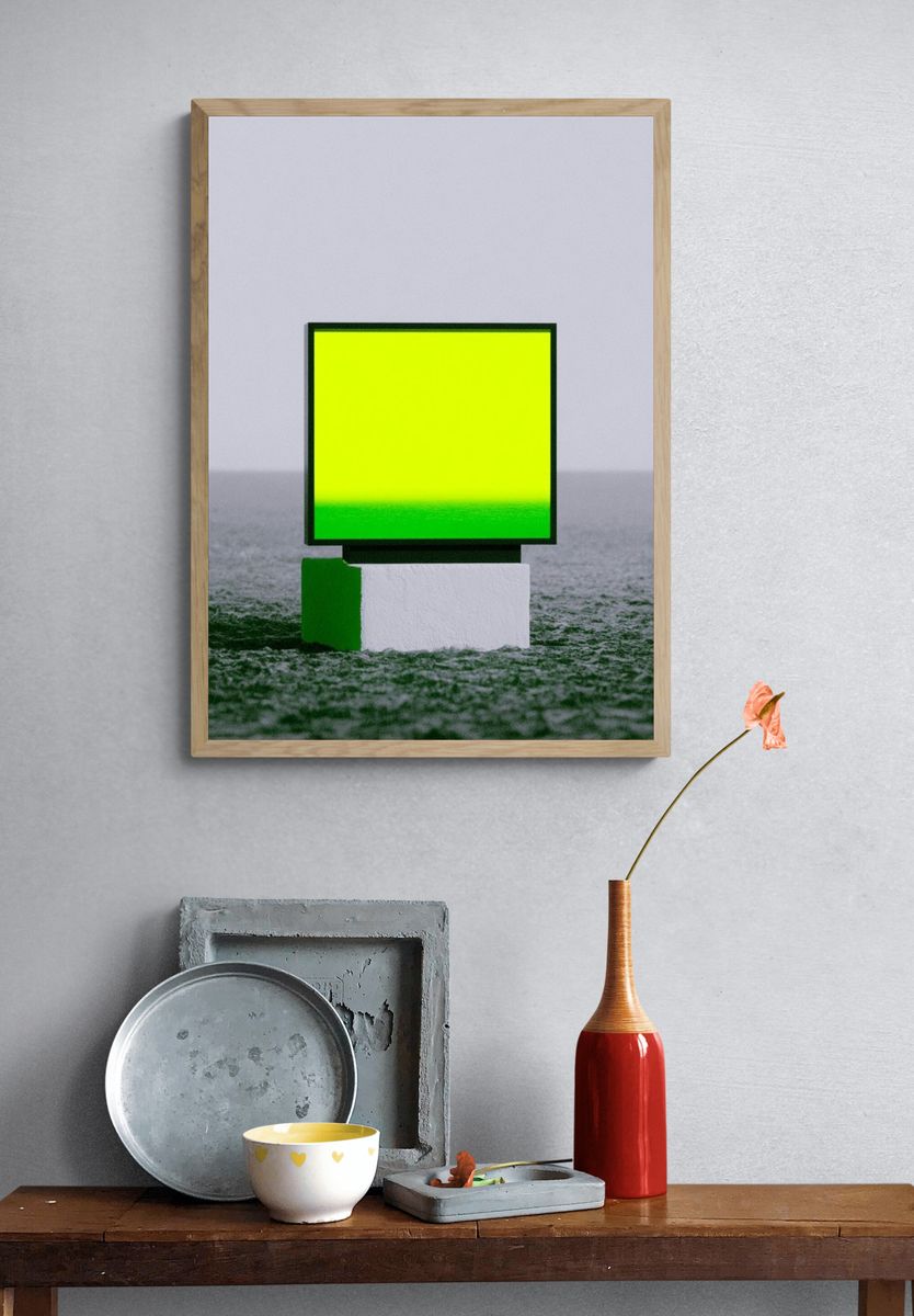 Neon Green Minimalist Abstract Poster. — room view 3