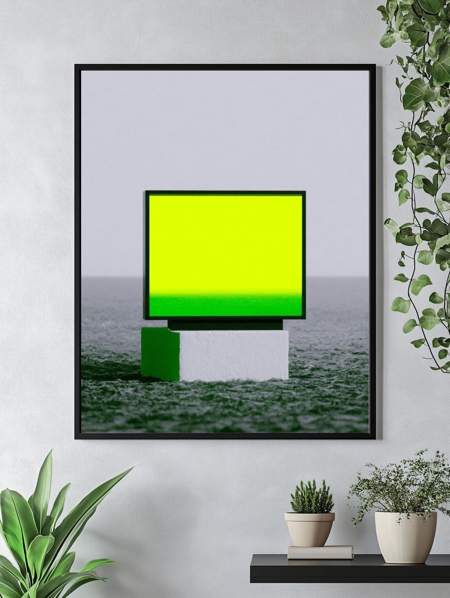Neon Green Minimalist Abstract Poster. — room view 4