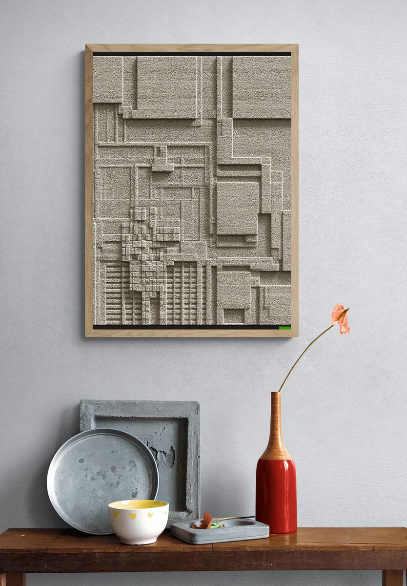 Textured Geometric Relief Poster. — room view 3
