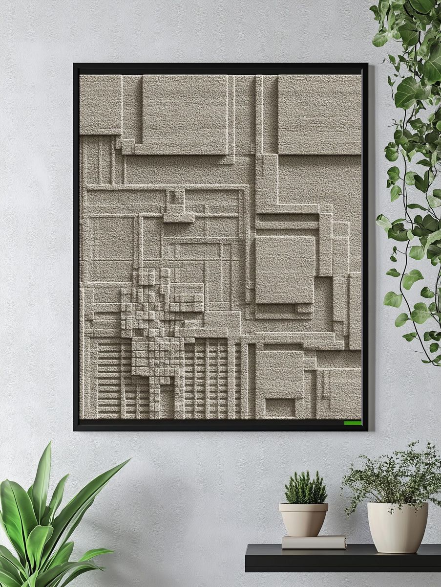 Textured Geometric Relief Poster. — room view 4