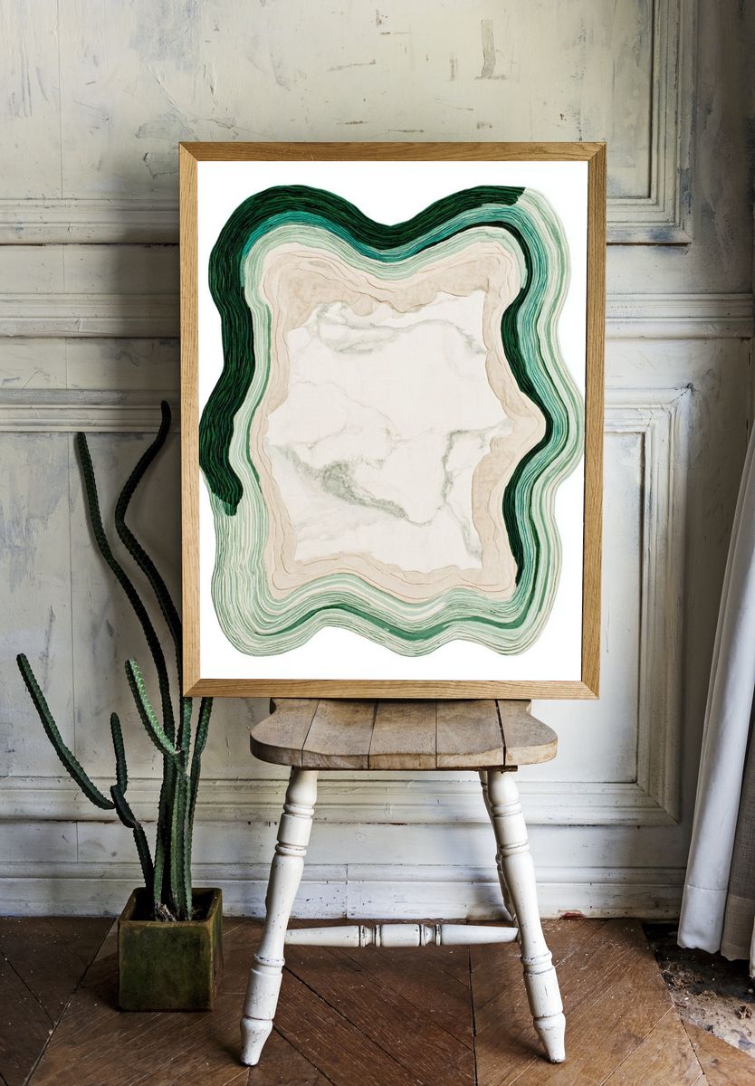 Green Agate Slice Abstract Print. room preview