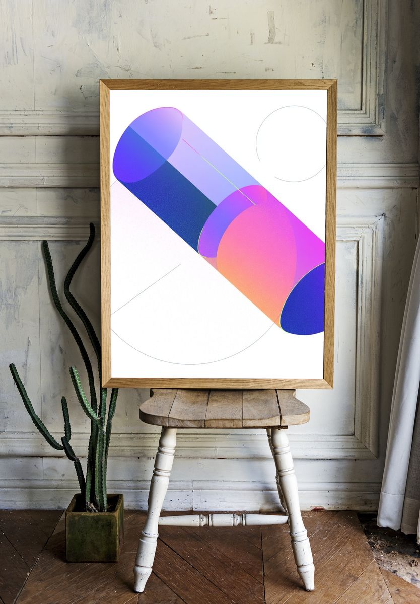Neon Gradient Cylinder Abstract Poster. — room view 1