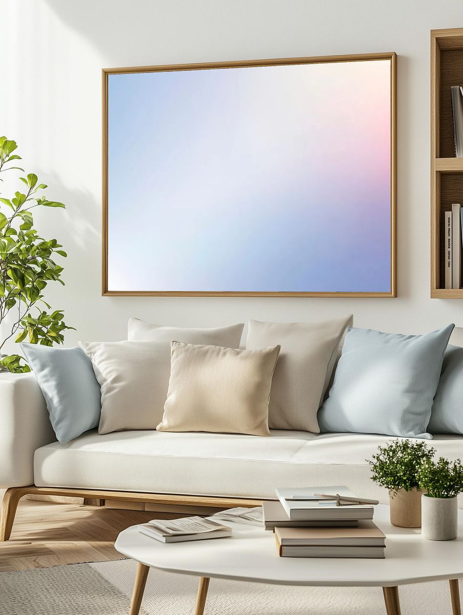 Winter blue pink gradient background. — room view 2