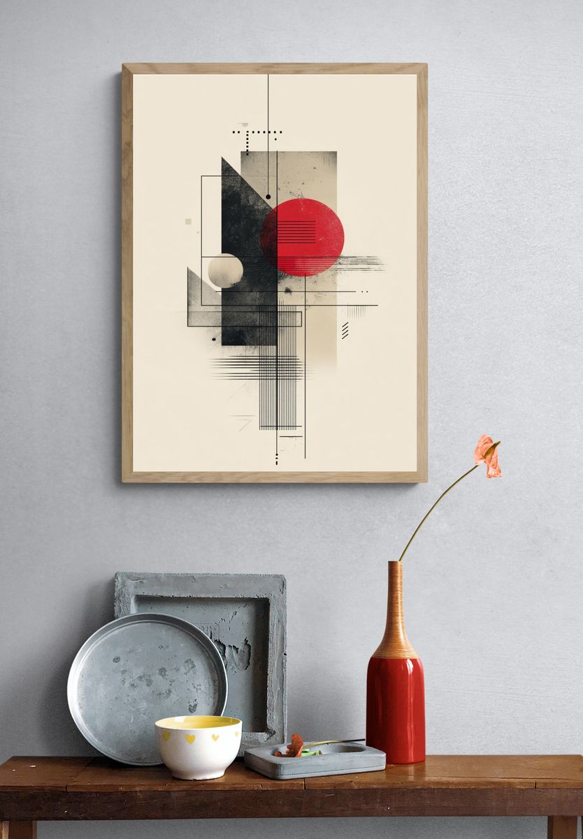 Red Circle Geometric Abstract Poster. — room view 3