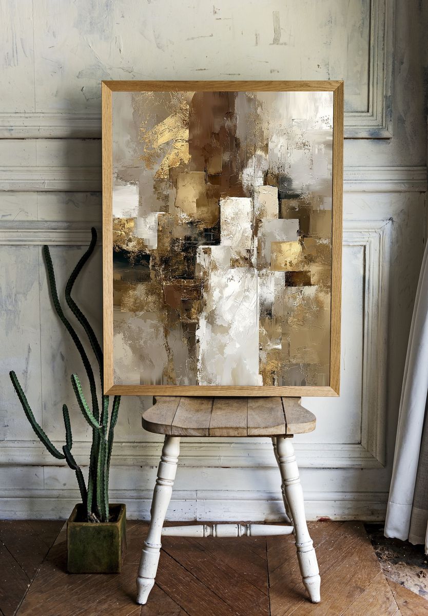 Abstract Gold and White Blocks Poster. — room view 1