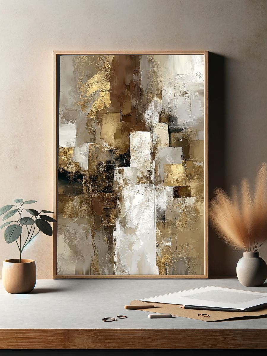 Abstract Gold and White Blocks Poster. — room view 2