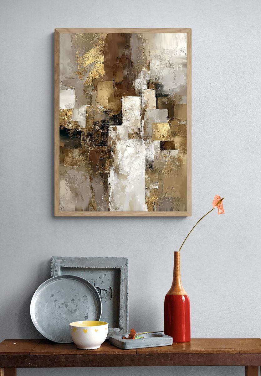 Abstract Gold and White Blocks Poster. — room view 3