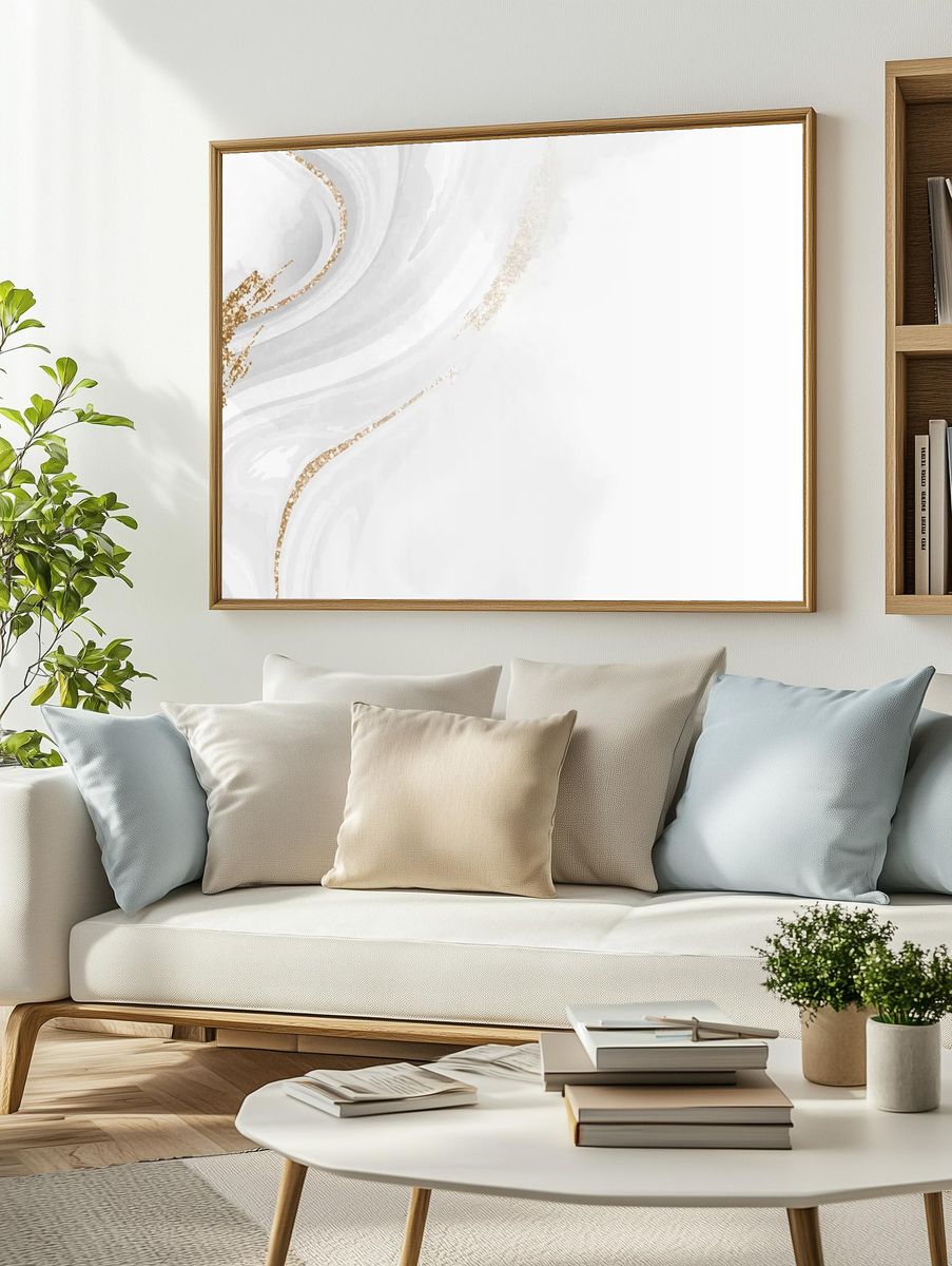 Abstract Gold and White Marble Poster. — room view 2