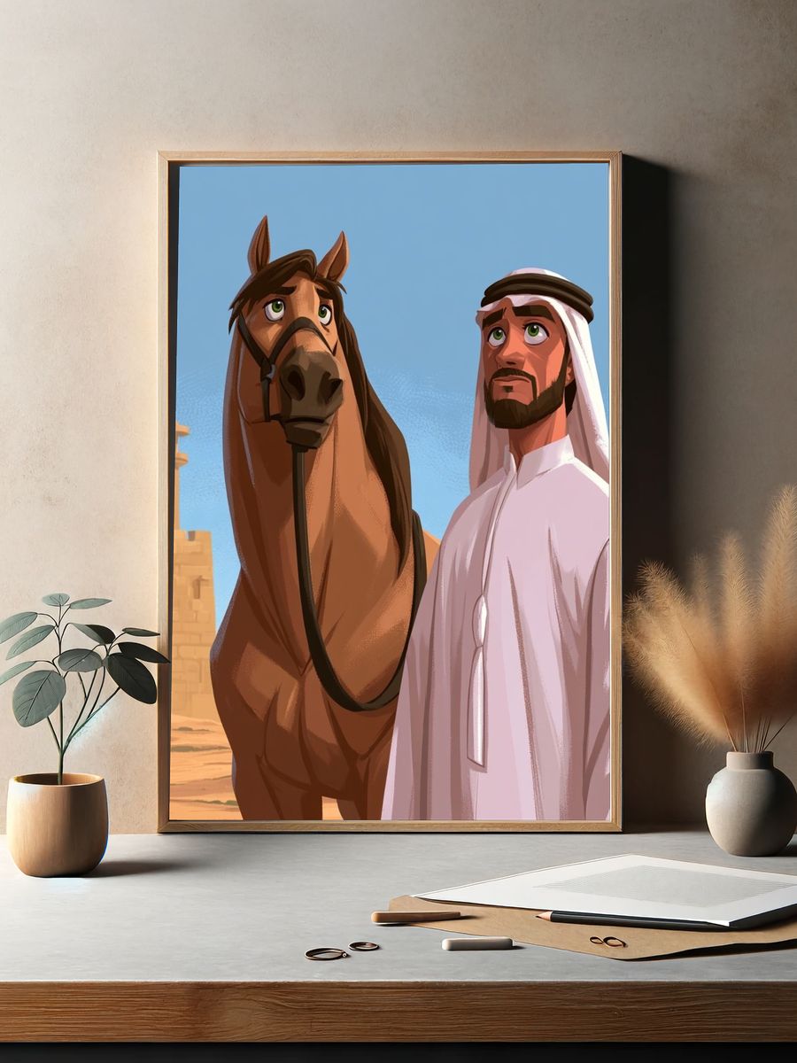Arabian Horse and Man Illustration Poster. — room view 2