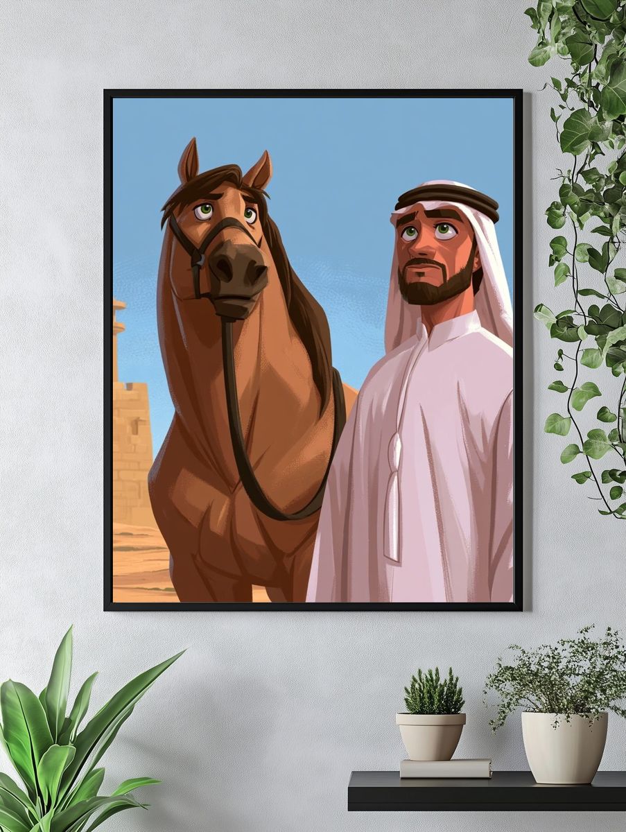 Arabian Horse and Man Illustration Poster. — room view 4