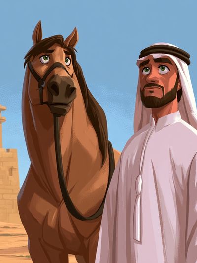 Arabian Horse and Man Illustration Poster.