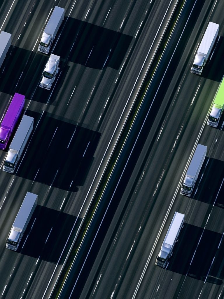Aerial Highway Trucks Photography Poster. poster — photography art