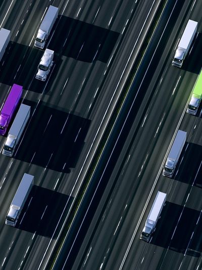 Aerial Highway Trucks Photography Poster.