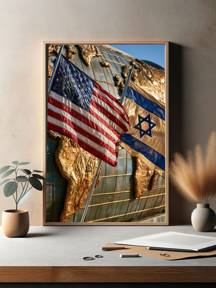 American and Israeli Flags Photography Poster. — room view 2