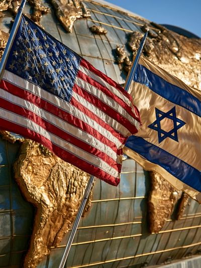 American and Israeli Flags Photography Poster.