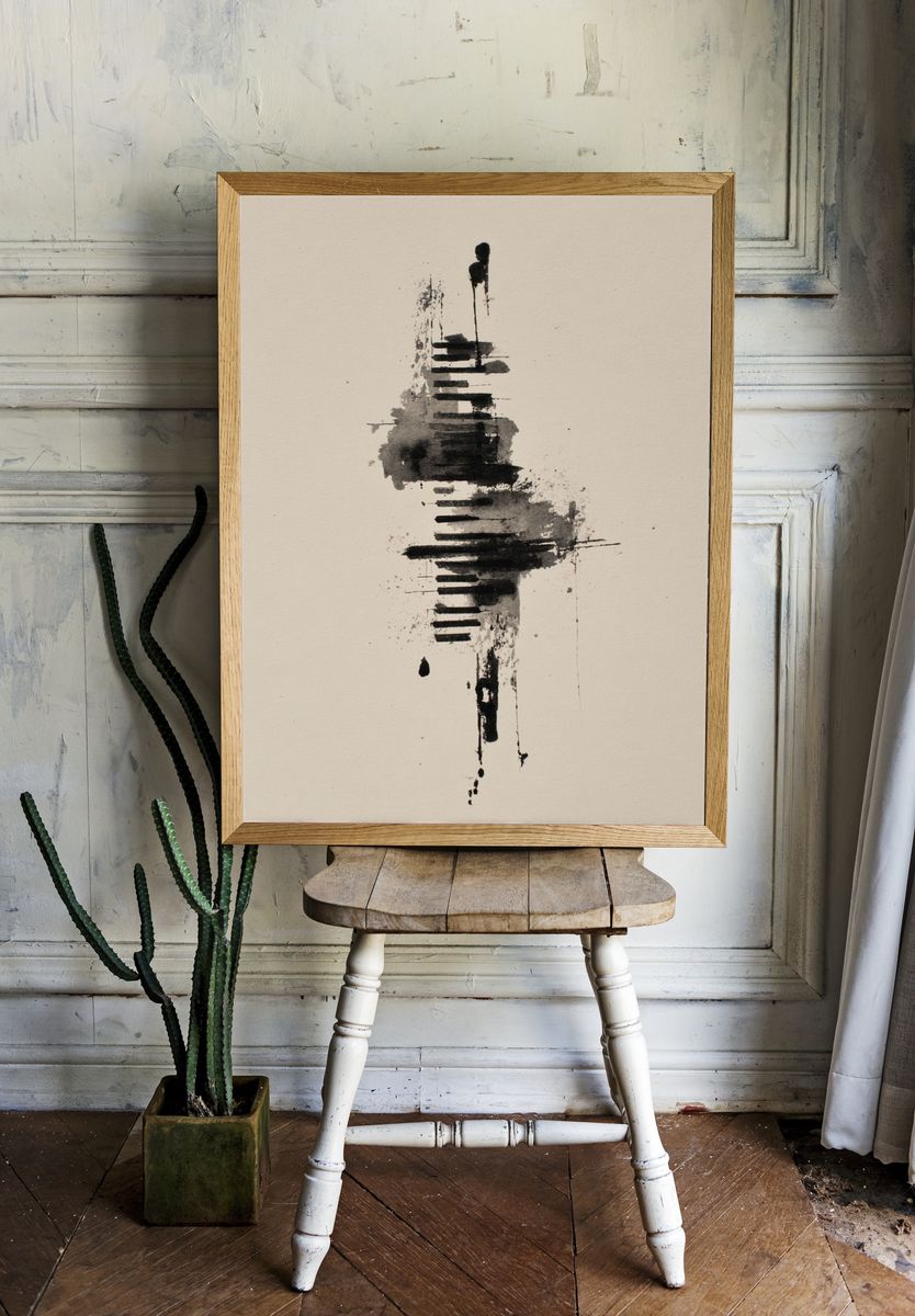 Monochrome Ink Abstract Poster. — room view 1