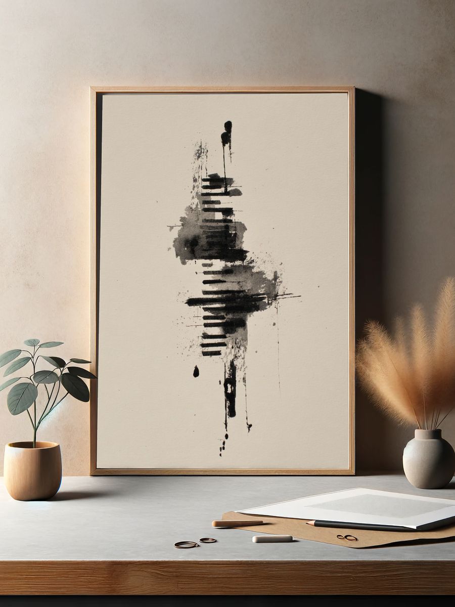 Monochrome Ink Abstract Poster. — room view 2