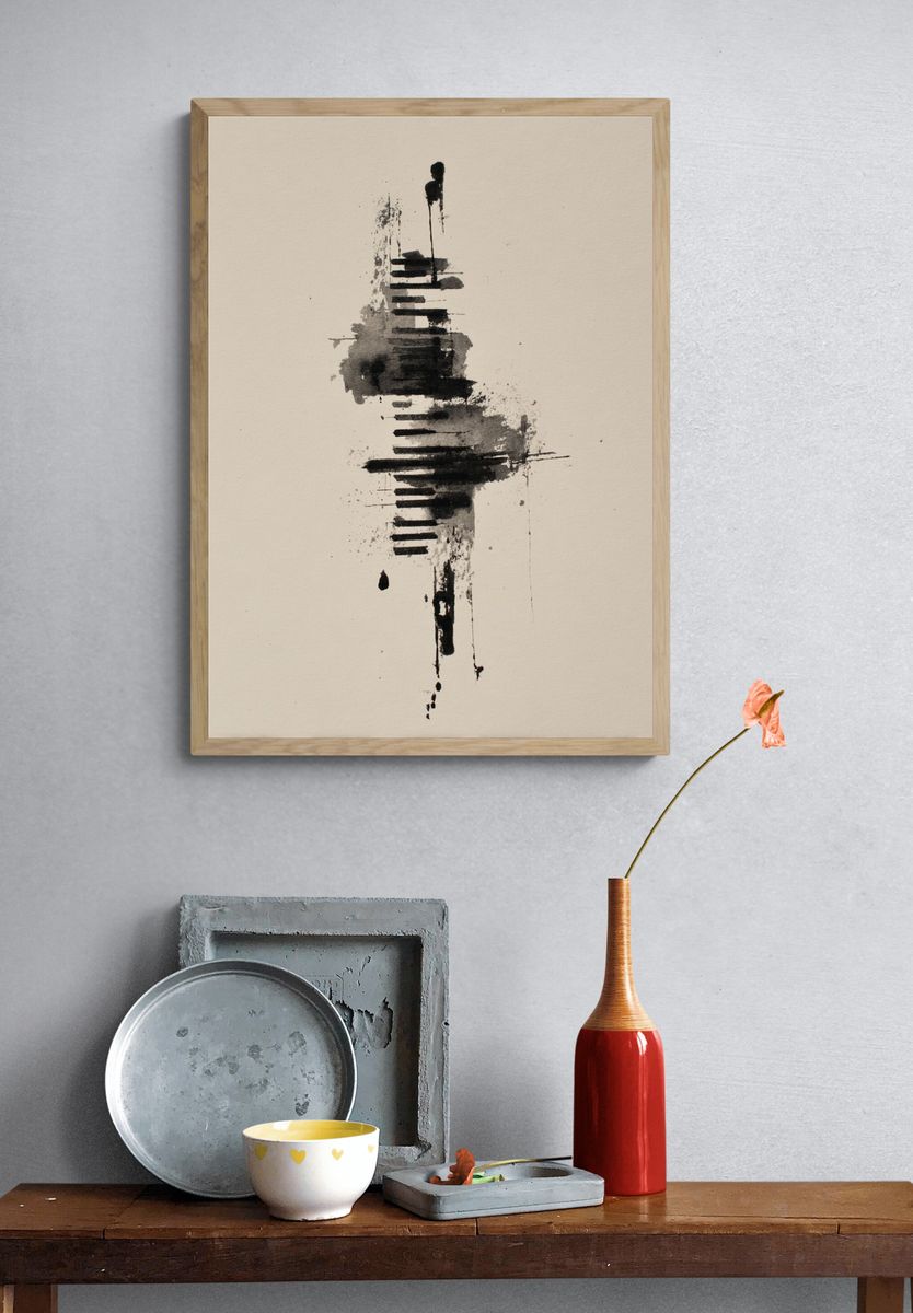 Monochrome Ink Abstract Poster. — room view 3
