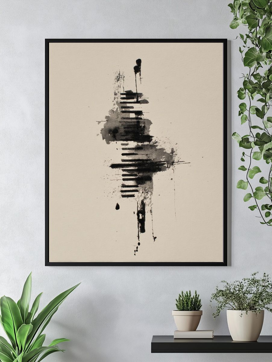 Monochrome Ink Abstract Poster. — room view 4
