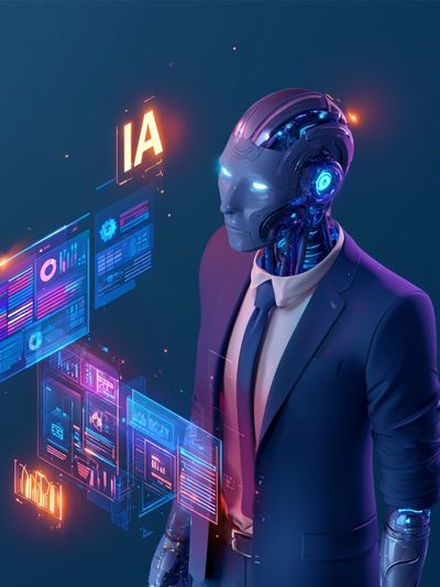 AI Robot in Suit Digital Art Poster. poster