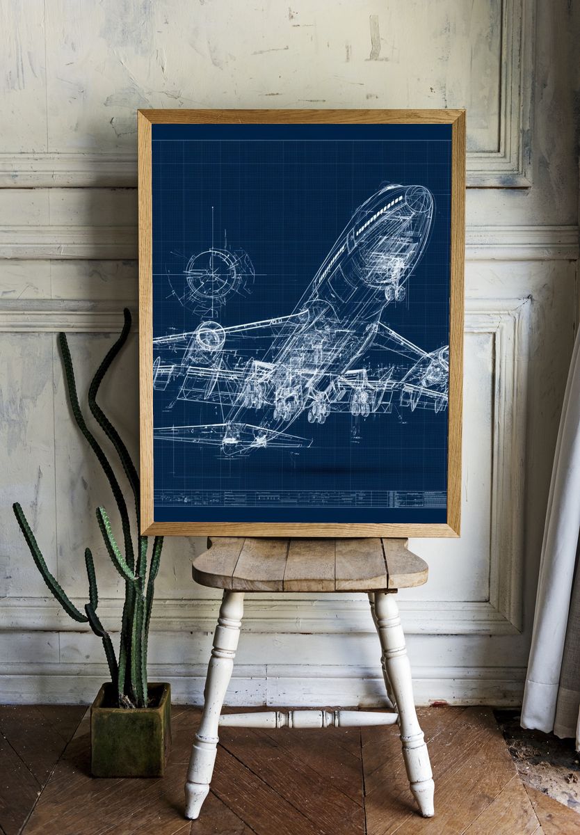 Airplane Blueprint Poster. — room view 1