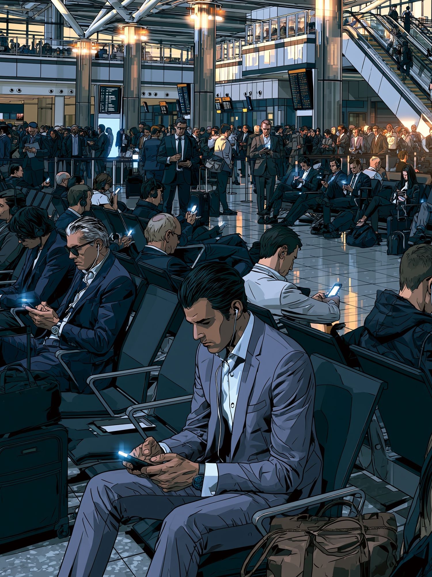 Airport Terminal Crowd Illustration Poster. poster detail