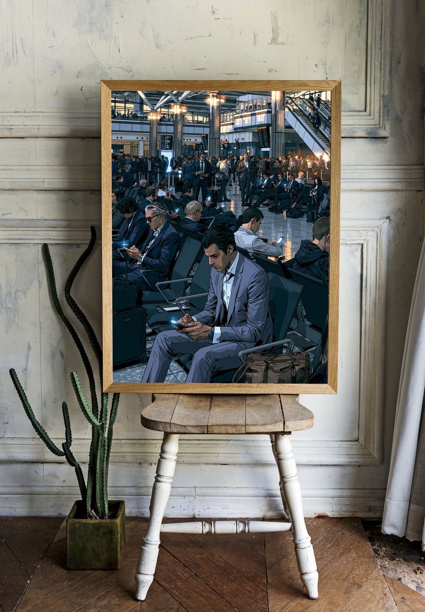 Airport Terminal Crowd Illustration Poster. room preview