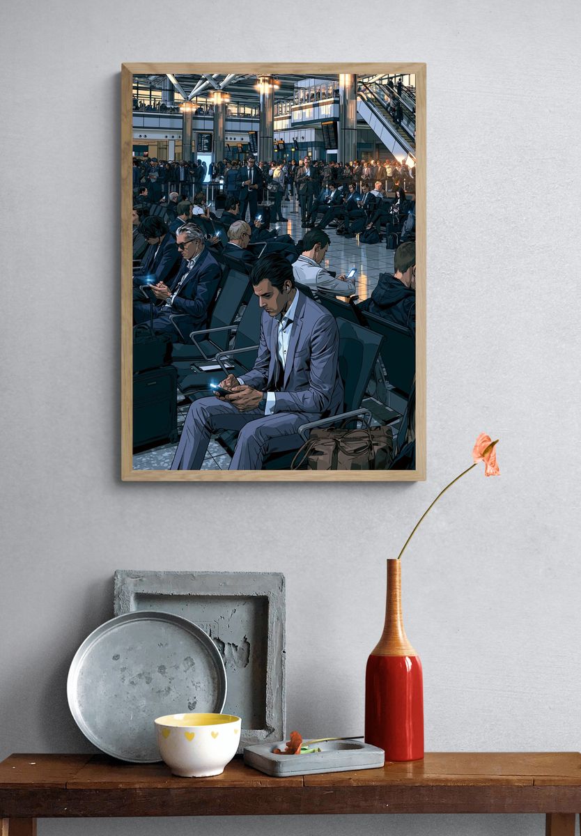 Airport Terminal Crowd Illustration Poster. — room view 3