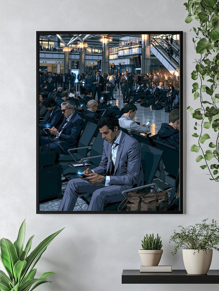 Airport Terminal Crowd Illustration Poster. — room view 4