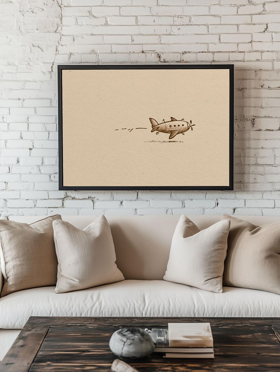Whimsical Airplane Sketch Print. — room view 1