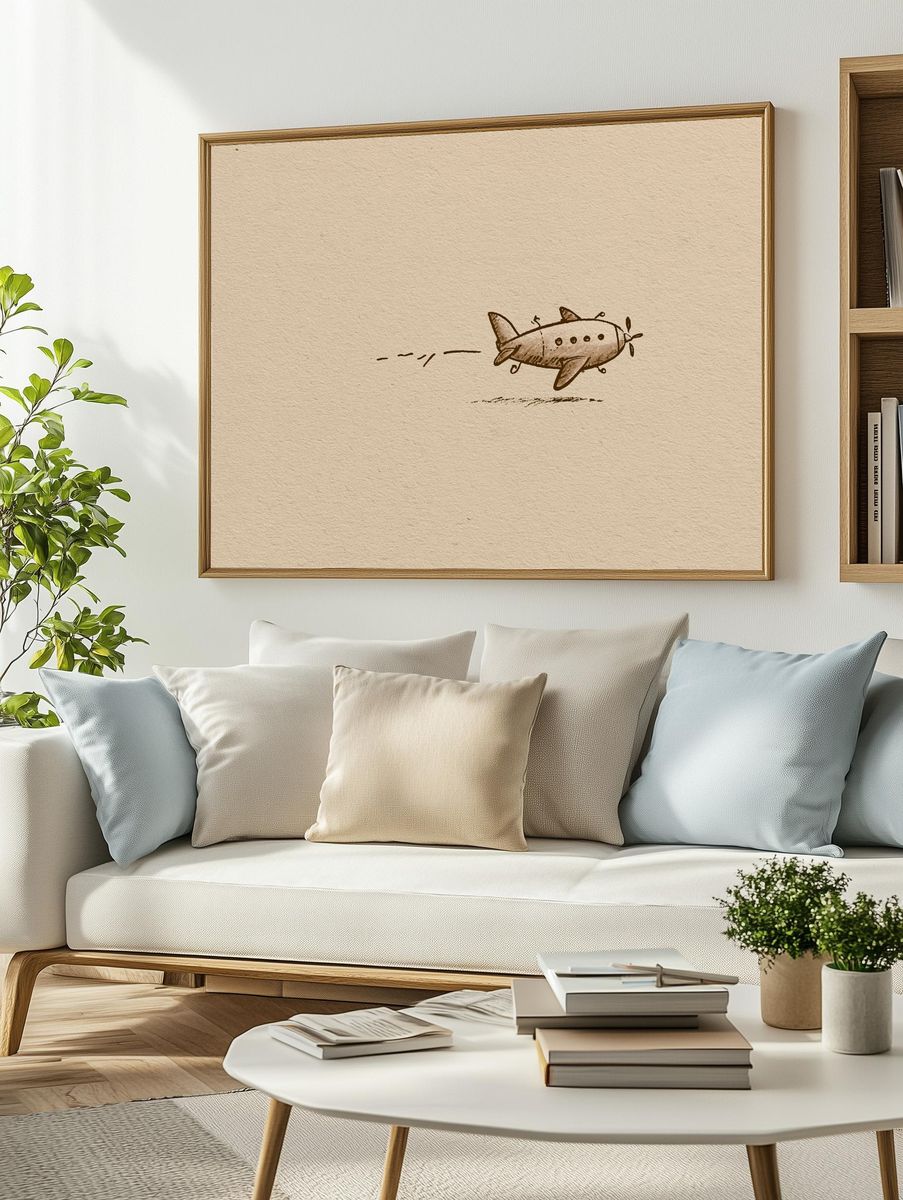 Whimsical Airplane Sketch Print. — room view 2
