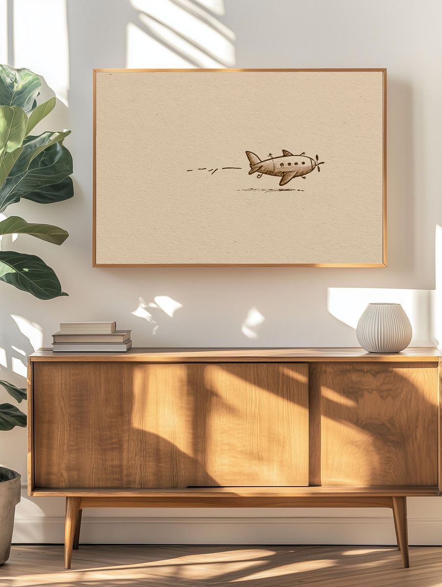 Whimsical Airplane Sketch Print. — room view 3