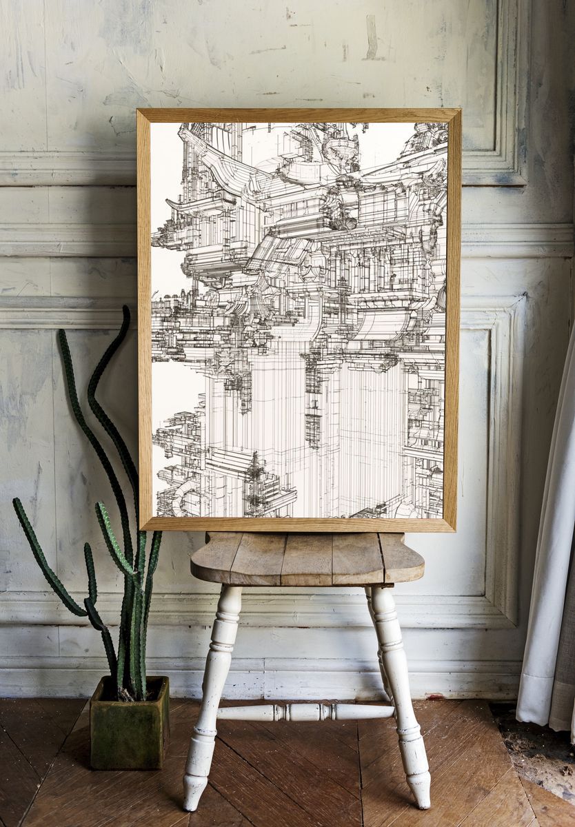 Architectural Linework Abstract Print. room preview