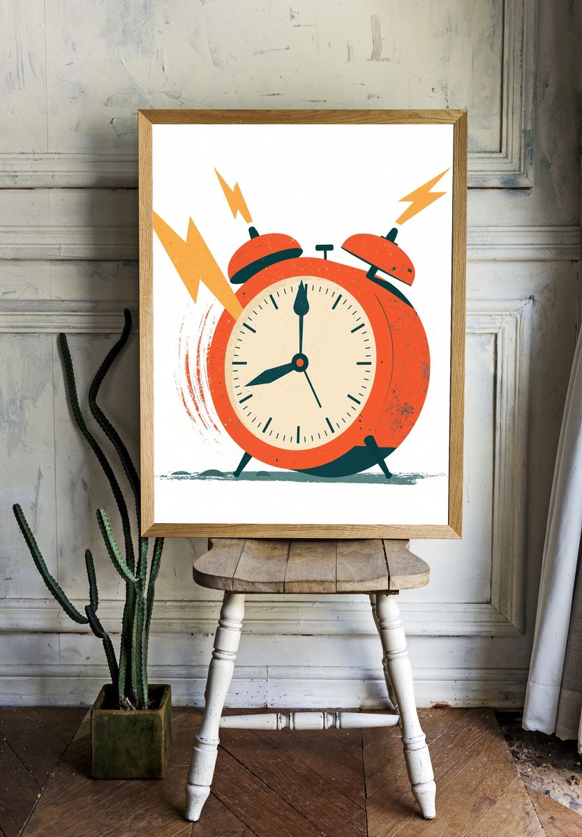 Retro Alarm Clock Illustration Poster. — room view 1