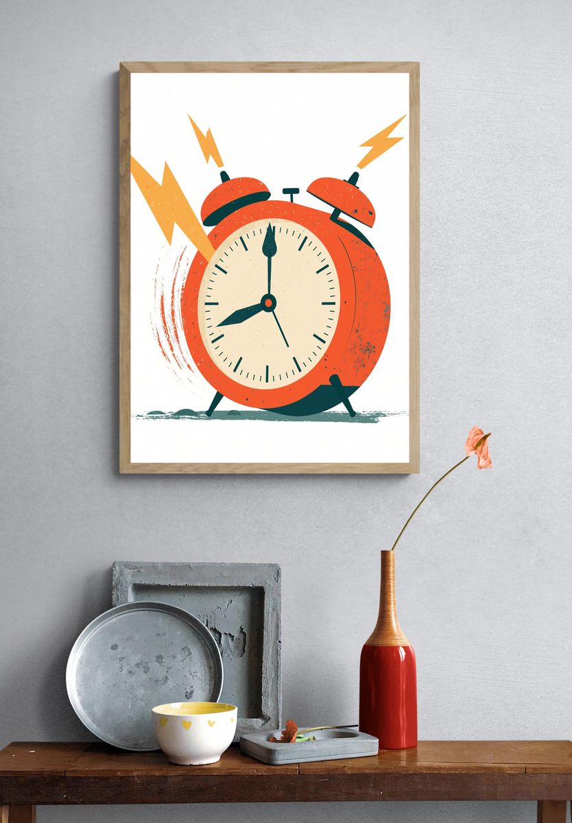 Retro Alarm Clock Illustration Poster. — room view 3