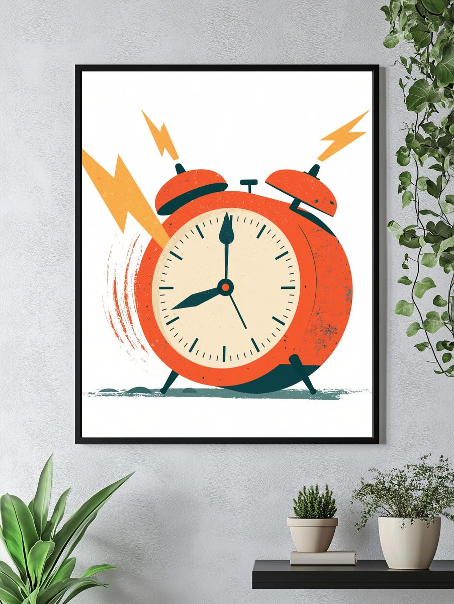Retro Alarm Clock Illustration Poster. — room view 4