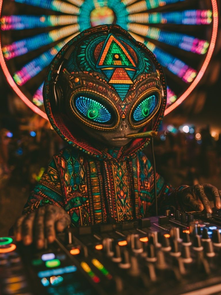 Alien DJ Neon Poster. poster — illustration art
