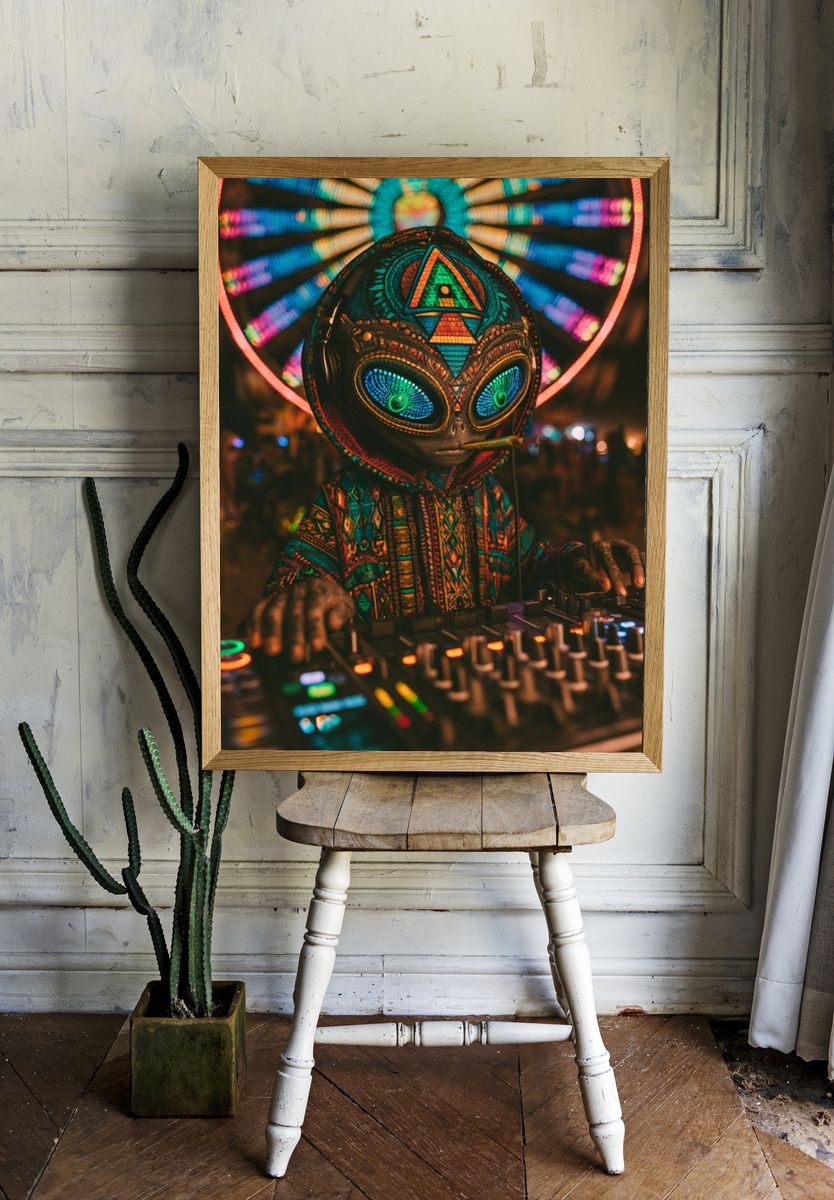 Alien DJ Neon Poster. — room view 1