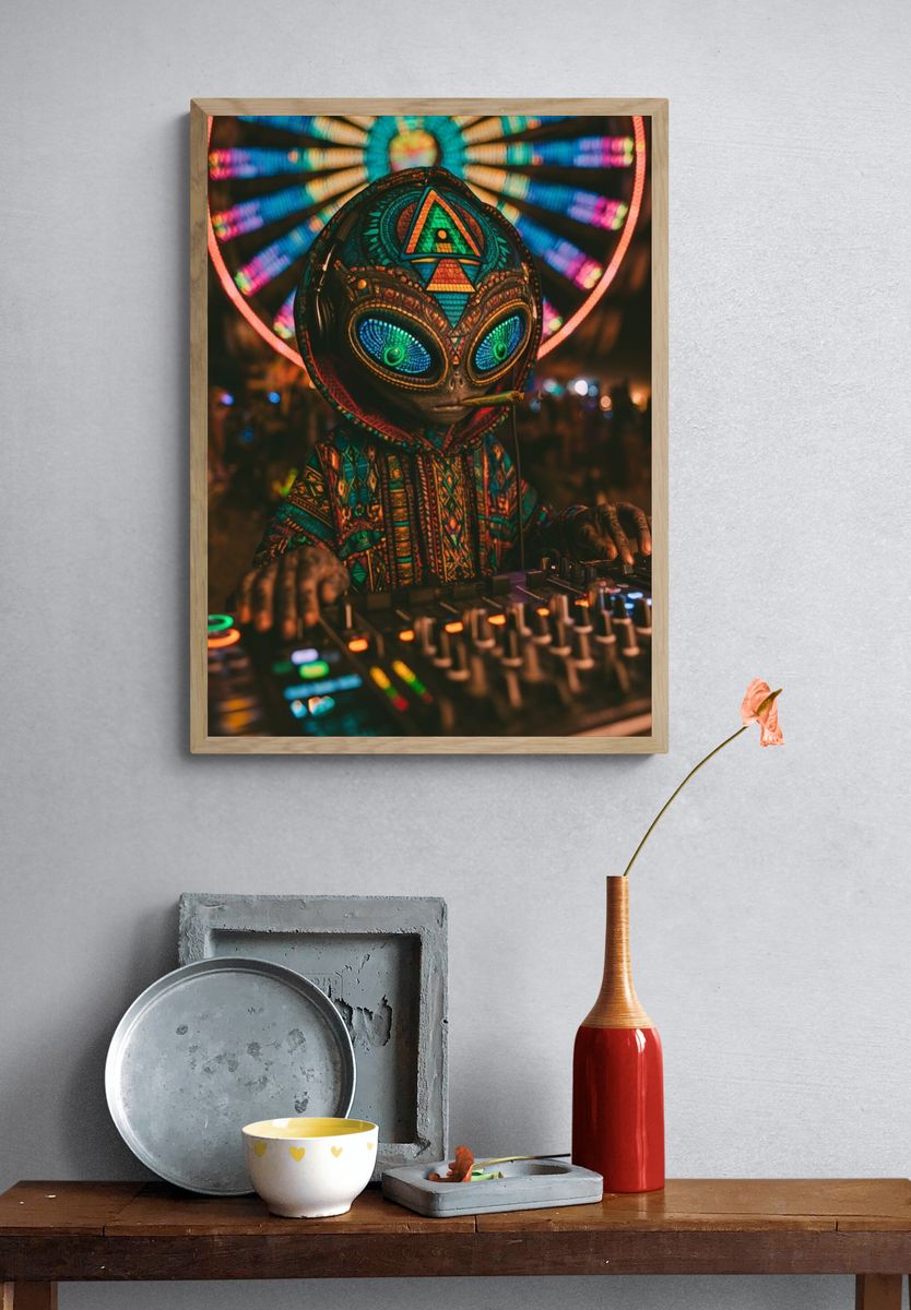 Alien DJ Neon Poster. — room view 3
